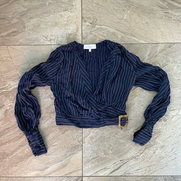 Deep V-Neck Stripped Cross body top - Picture 1 of 5